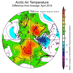 Temperatura dell'Artico, aprile 2019