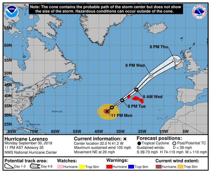 uragano lorenzo azzorre europa