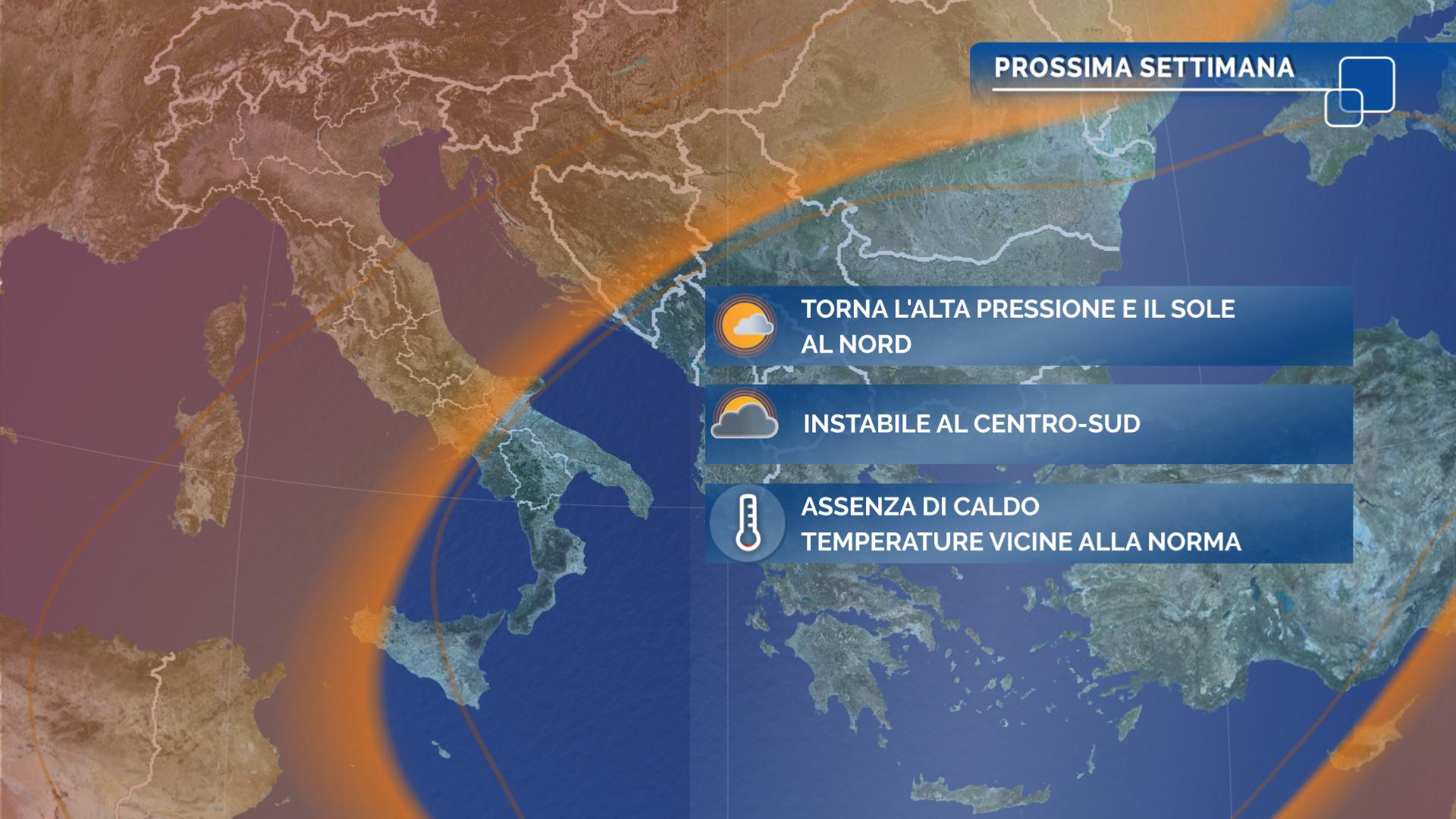 meteo prossima settimana