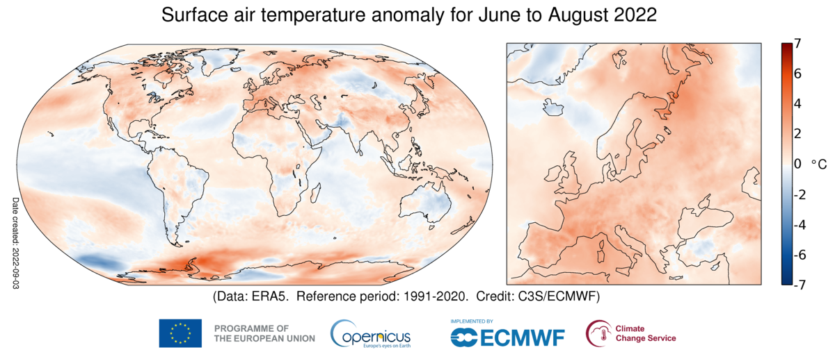Estate 2022: le anomalie di temperature a livello globale e in Europa