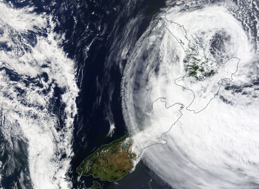 Il Ciclone Gabrielle il 14 febbraio 2023 sopra la Nuova Zelanda. Fonte NASA