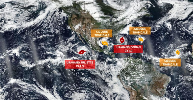 Non solo Dorian: nella zona ci sono tre cicloni tropicali e un altro uragano