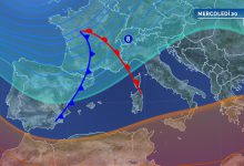 rialzo termico e piogge mercoledì