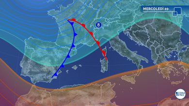 rialzo termico e piogge mercoledì