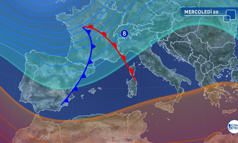 rialzo termico e piogge mercoledì