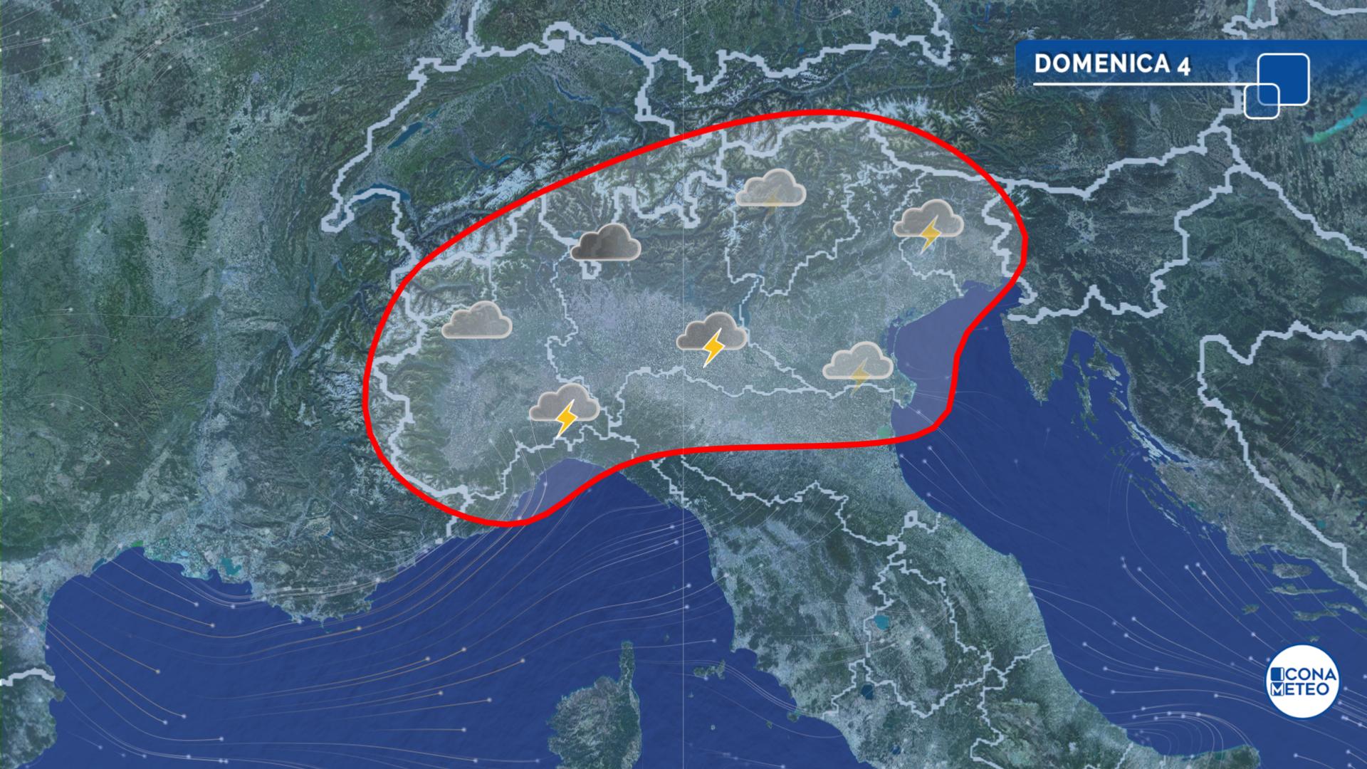 Italia Divisa Forti Temporali Al Nord Sole E Caldo Al Sud Icona Meteo Italia Divisa Forti Temporali Al Nord Sole E Caldo Al Sud Icona Meteo