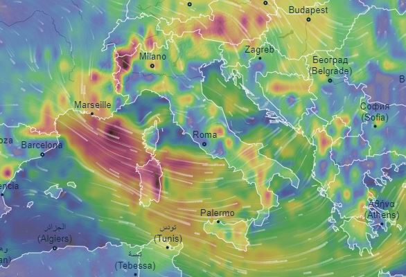 vento raffiche milano torino sardegna