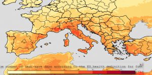 Numero di giornate con ondate di caldo stimato per il 2031-2060 nello scenario climatico RPC4.5