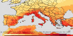 Numero di giornate con ondate di caldo stimato per il 2031-2060 nello scenario climatico RPC8.5