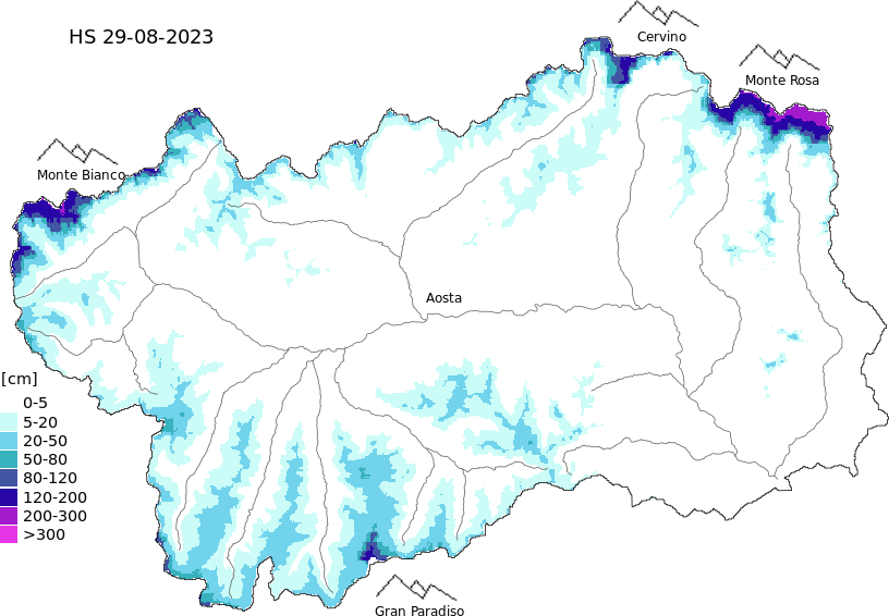 Altezza della neve al suolo in Valle d'Aosta